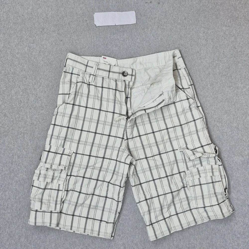 Levi's Men Shorts 30 White Squad Cargo Plaid Grunge Skater Baggy Y2K